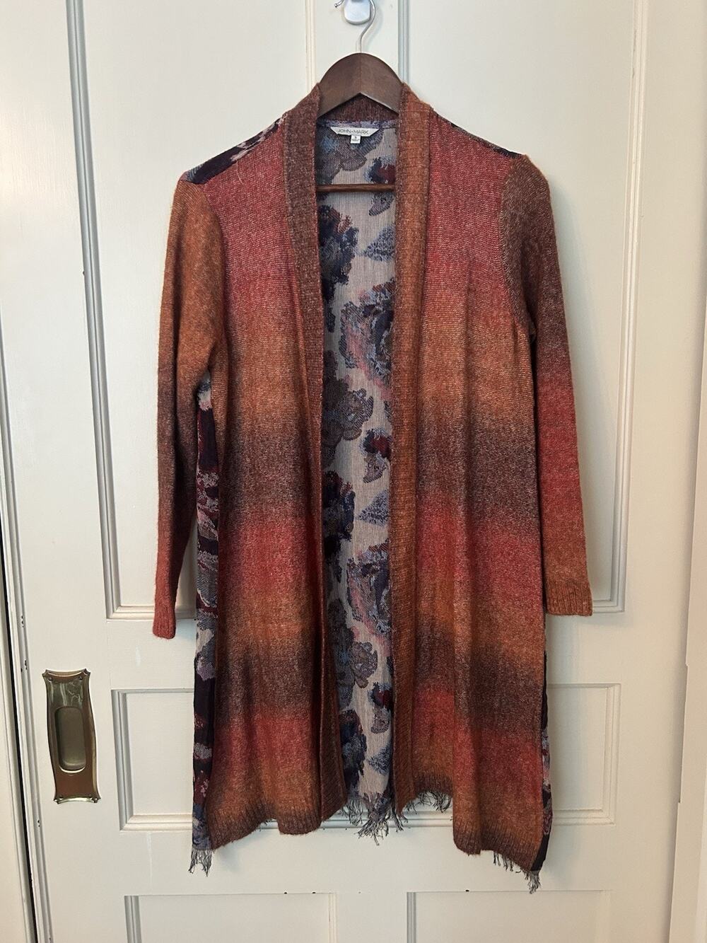 John Mark Floral Ombre Open Mid Length Cardigan Womens Size Small Preppy Comfort